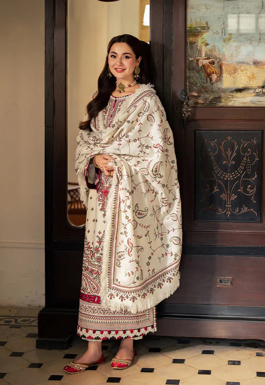 ASIM JOFA-3PC DHANAK SEQUENCE EMBROIDERED SHIRT WITH DHANAK EMBROIDERED SHAWL & DHANAK