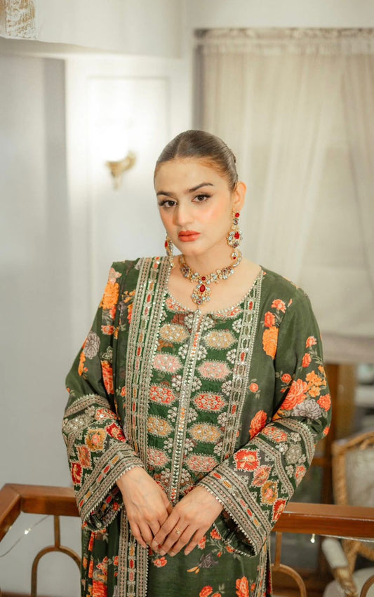Aneelas Silk Embroidered Unstitched 3 Pcs Dress