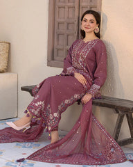 QALAMKAR DHANAK UNSTITCHED EMB 3PC