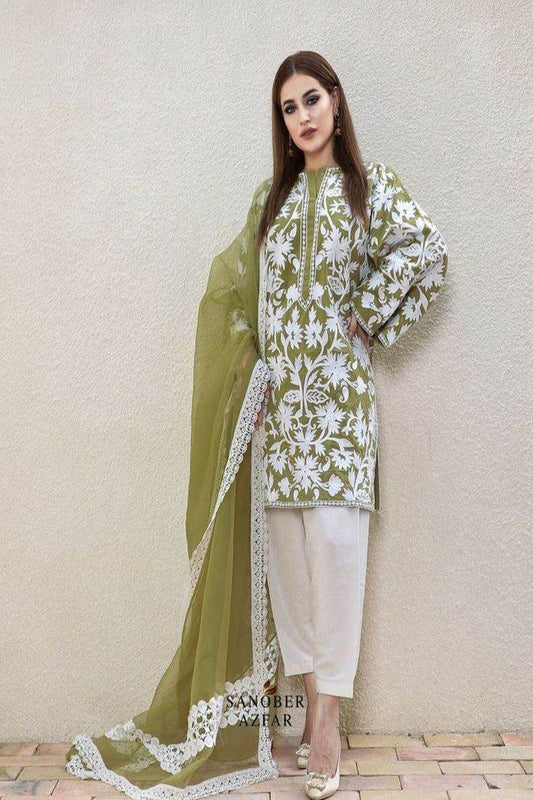 AGHA NOOR LINEN UNSTITCHED EMB 3PC