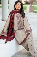 BAROQUE-3PC DHANAK EMBROIDERED SHIRT WITH DHANAK EMBROIDERED SHAWL AND EMB TROUSER