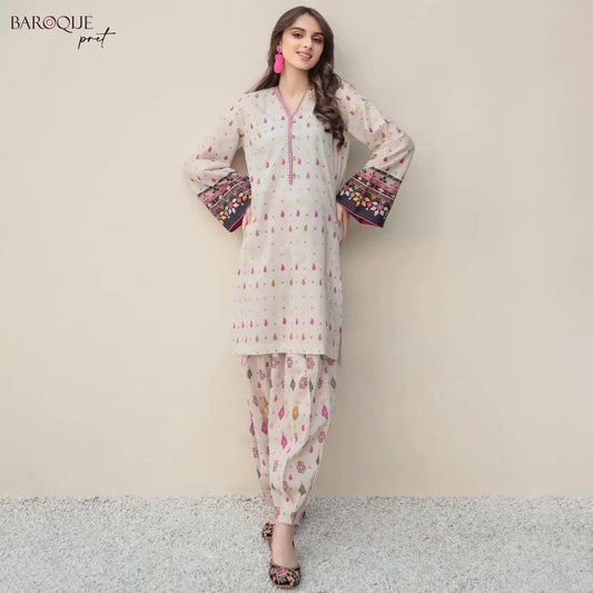BAROQUE LINEN UNSTITCHED EMB 2PC