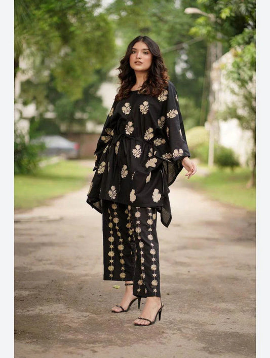 AKHROT LINEN UNSTITCHED EMB 2PC