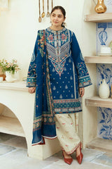 ZARASHAHJAHAN- 3PC DHANAK EMBROIDERED SHIRT WITH COUTRAI WOOL PRINT SHAWL & EMB TROUSER