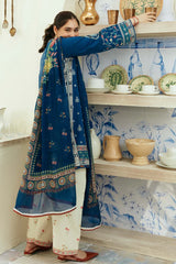 ZARASHAHJAHAN- 3PC DHANAK EMBROIDERED SHIRT WITH COUTRAI WOOL PRINT SHAWL & EMB TROUSER