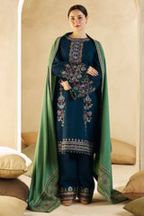 ZARA SHAH JAHAN- 3PC DHANAK EMBROIDERED SHIRT WITH DHANAK EMBROIDERED SHAWL AND EMB TROUSER