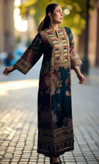 MARIA.B-2PC SHAMOZE SILK PRINTED EMBROIDERED SHIRT & PRINTED EMB SLEEVES