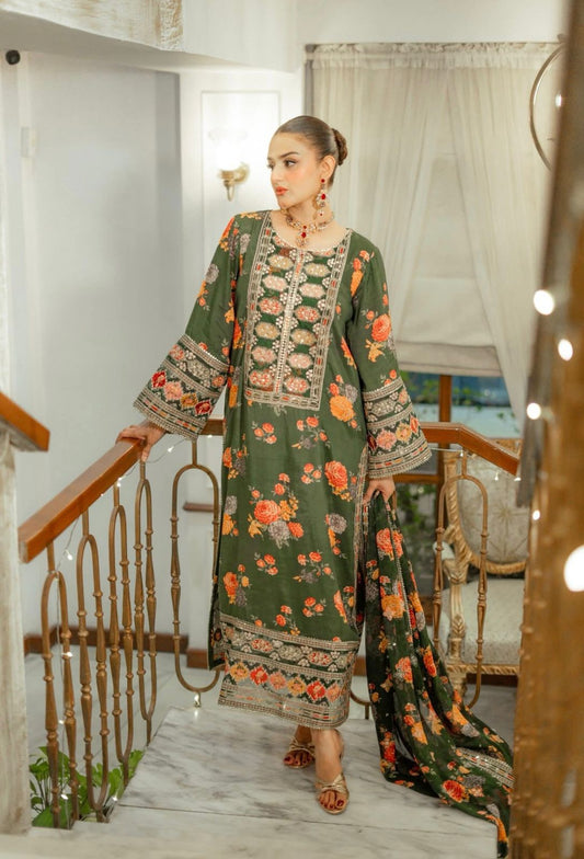Aneelas Silk Embroidered Unstitched 3 Pcs Dress