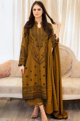 LIBAAS-3PC DHANAK EMBROIDERED SHIRT WITH DHANAK EMBROIDERED SHAWL & EMB TROUSER