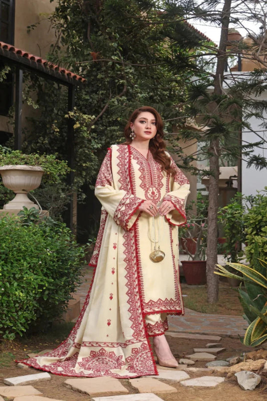 Aneelas Unstitched Dhanak 3 Piece Luxury Embroidered  Dhanak Shawl