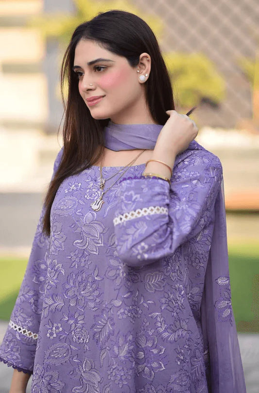 BAREEZE-3PC DHANAK EMBROIDERED SHIRT WITH CHIFFON EMBROIDERED DUPATTA AND
