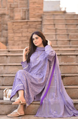 BAREEZE-3PC DHANAK EMBROIDERED SHIRT WITH CHIFFON EMBROIDERED DUPATTA AND
