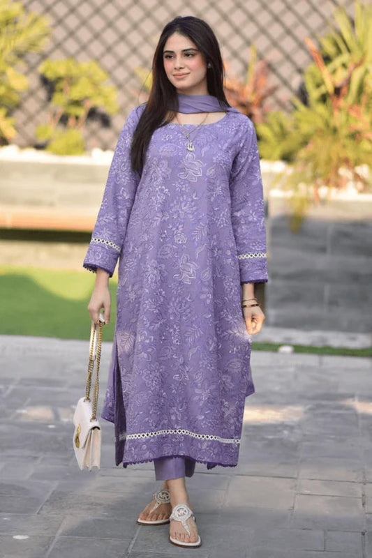 BAREEZE-3PC DHANAK EMBROIDERED SHIRT WITH CHIFFON EMBROIDERED DUPATTA AND