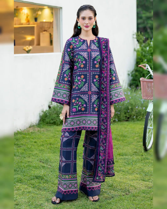 Shamoze Silk Digital Tye ‘N’ Dye 3pc Unstitched Suit - 06