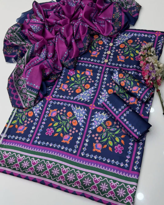 Shamoze Silk Digital Tye ‘N’ Dye 3pc Unstitched Suit - 06
