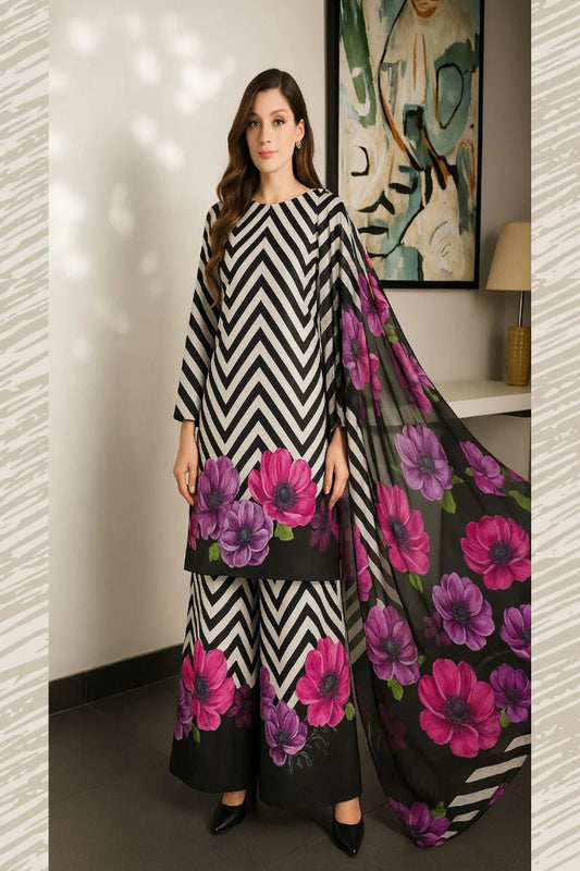 Shamoze Silk Digital Tye ‘N’ Dye 3pc Unstitched Suit - 27