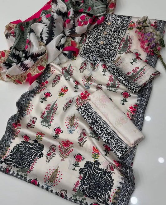 Shamoze Silk Digital Tye ‘N’ Dye 3pc Unstitched Suit - 02