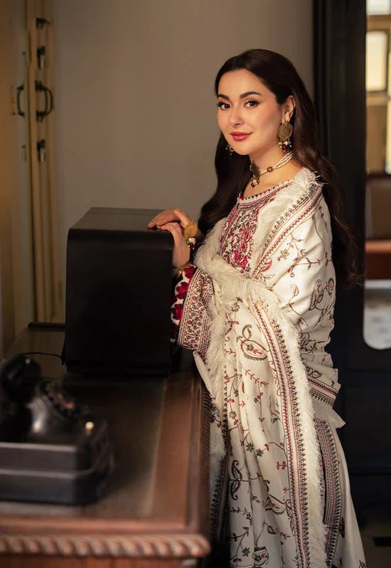 ASIM JOFA-3PC DHANAK SEQUENCE EMBROIDERED SHIRT WITH DHANAK EMBROIDERED SHAWL & DHANAK