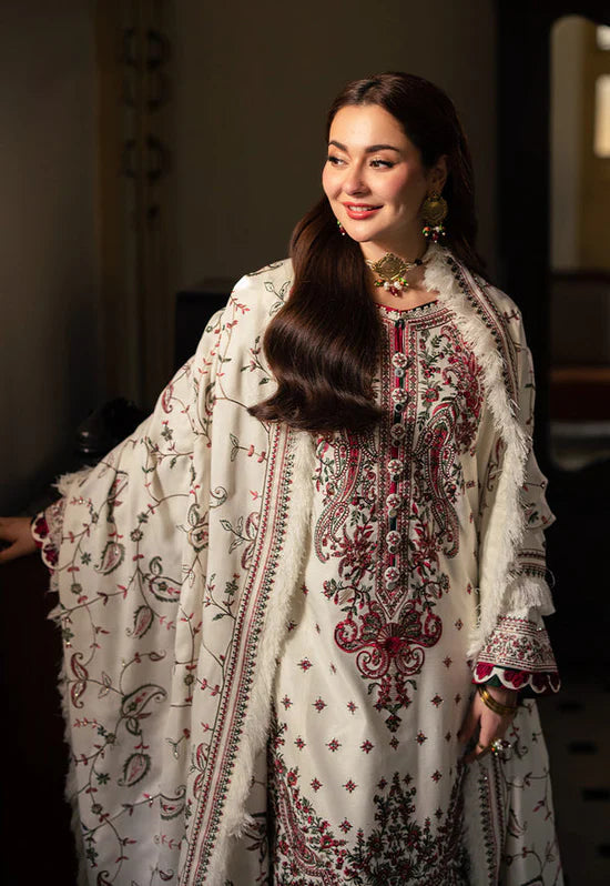 ASIM JOFA-3PC DHANAK SEQUENCE EMBROIDERED SHIRT WITH DHANAK EMBROIDERED SHAWL & DHANAK