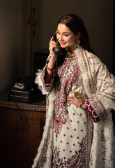 ASIM JOFA-3PC DHANAK SEQUENCE EMBROIDERED SHIRT WITH DHANAK EMBROIDERED SHAWL & DHANAK
