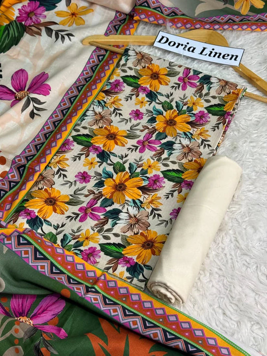 Doria Linen Printed 3pc D-08