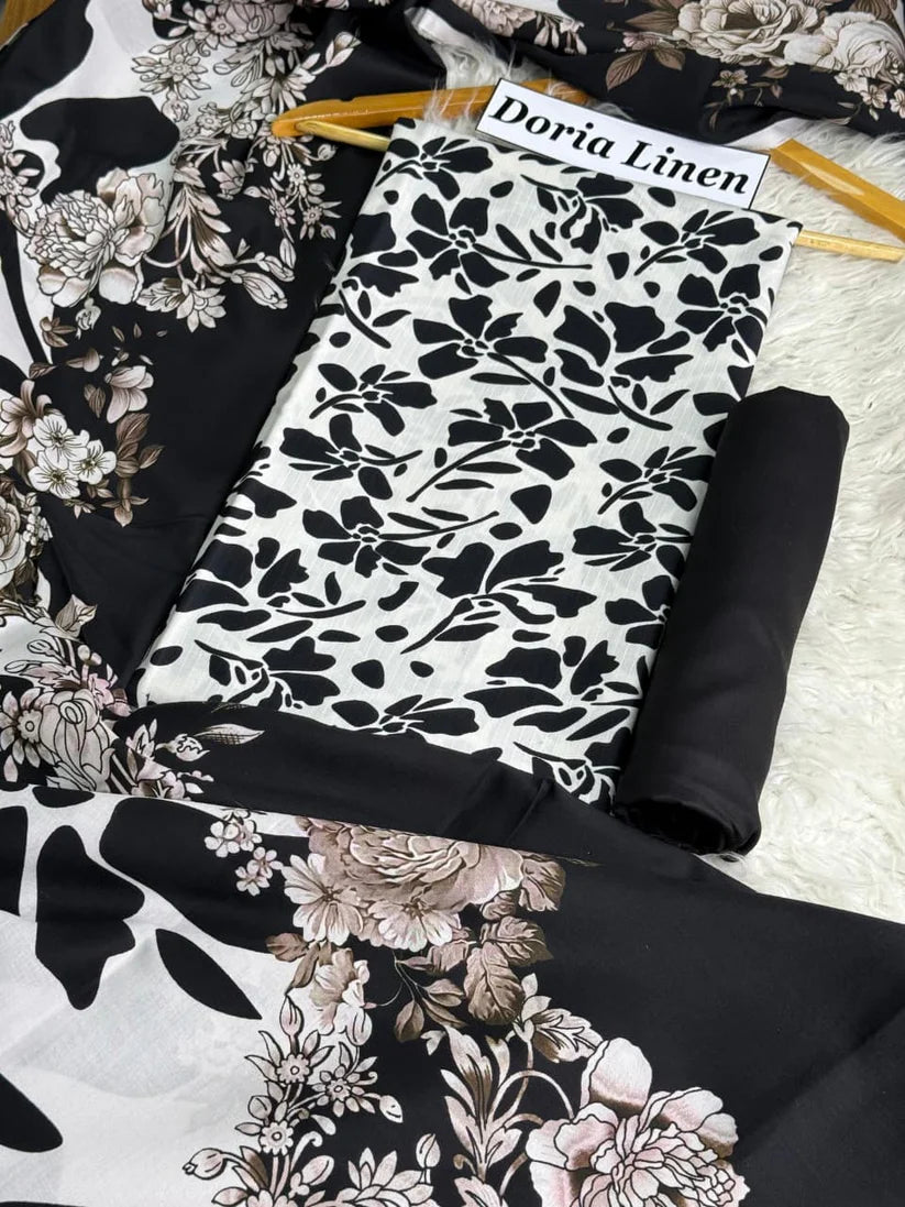 Doria Linen Printed 3pc D-01