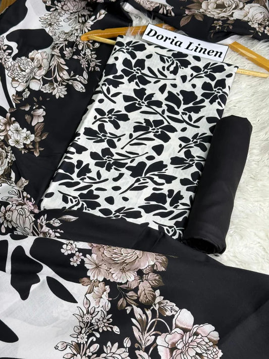 Doria Linen Printed 3pc D-01