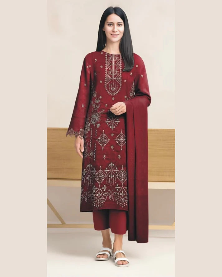 MIRAAL VOL#1 DHANAK UNSTITCHED EMB 3PC