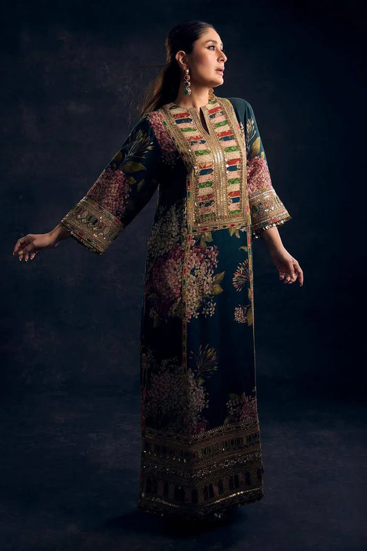 MARIA.B-2PC SHAMOZE SILK PRINTED EMBROIDERED SHIRT & PRINTED EMB SLEEVES