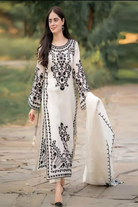 AGHA NOOR LAWN LUXURY UNSTICH EMB 3PC