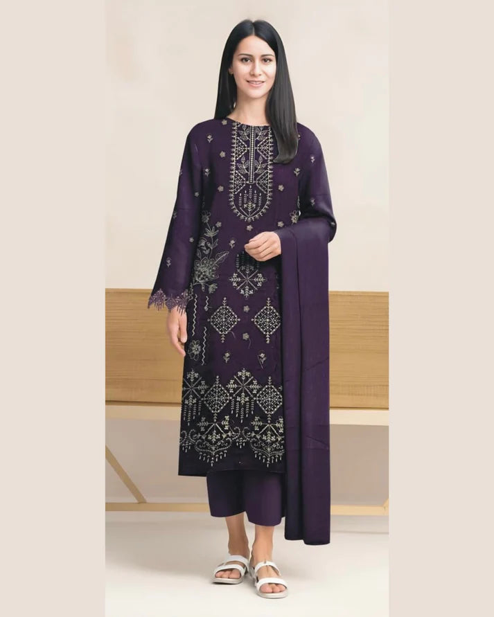 MIRAAL VOL#1 DHANAK UNSTITCHED EMB 3PC