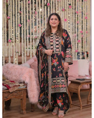 Aneelas Silk Embroidered Unstitched 3 Pcs Dress