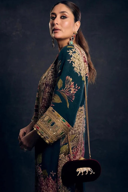 MARIA.B-2PC SHAMOZE SILK PRINTED EMBROIDERED SHIRT & PRINTED EMB SLEEVES